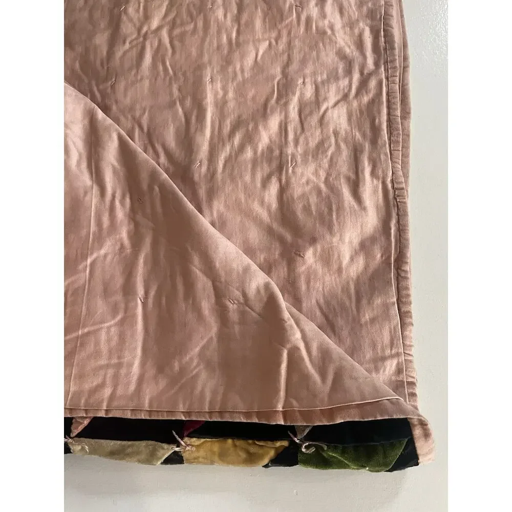 Vintage 70s Velvet Patchwork Hippie Boho Quilt Bedspread Blanket Full Sz 86”x82”